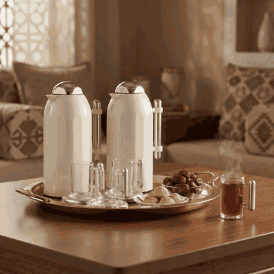 طقم ترامس ترحاب السيف غاليري، 21 قطعة، بيالات مع صحون، فناجين قهوة، طوفرية، يد فضي - بيج فضي product image 2