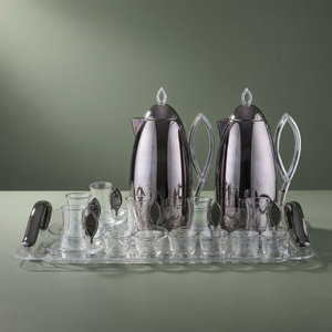 Al Saif Gallery Al Ola Thermos Set, 21 Pieces, with Serving Tray, Tea & Coffee Cups - Glossy Black product image