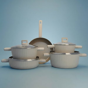 طقم قدور جرانيت روبوست، 9 قطع، بغطاء زجاج - بيج product image