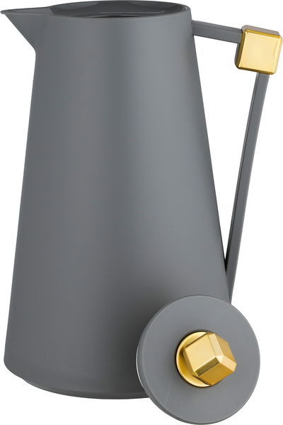 ترمس الماسة بلاستيك افريست، 1 لتر، حافظة داخلية زجاج، ضغاط - رمادي غامق ذهبي product image 4