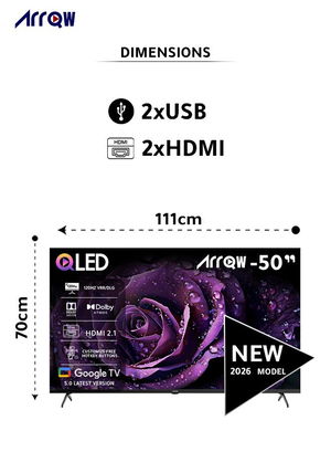 ARRQW RO-50LCQ120 50-inch Frameless Smart TV, QLED, 4K UHD, Google TV System - Black product image 2