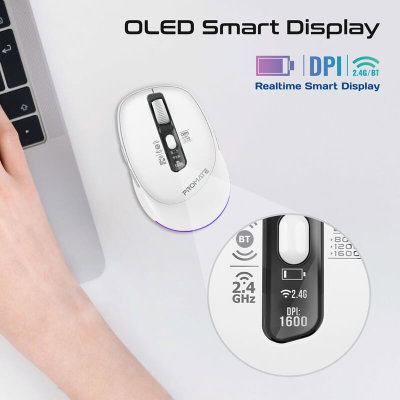 ماوس لاسلكي بروميت، بطارية 500 مللي أمبير، اضاءة RGB، متوافق مع انظمة متعددة، شاشة OLED، دعم بلوتوث، Blix-3M - ابيض product image 3