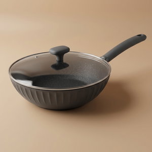 مقلاة ألمنيوم روبوست، 28 سم، يد بلاستيك، غطاء زجاج، تيفلون داخلي - رمادي غامق product image