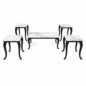 طقم طاولات سيراميك و معدن، 5 قطع - اسود ابيض product image 2