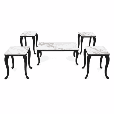 طقم طاولات سيراميك و معدن، 5 قطع - اسود ابيض product image 2
