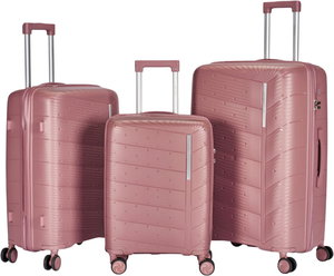 طقم شنط سفر بولي بروبيلين ليمرا، 3 مقاسات، 4 عجلات، بزاوية 360 درجة، LMA-PP503-3PCS - روزجولد product image