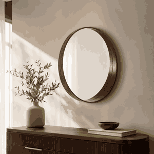 مراية دائرية زجاج، 90×90 سم، اطار معدن - بنى product image
