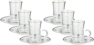 طقم بيالات زجاج السيف غاليري، 13 سم، 12 قطعة، صحون بورسلان - أبيض أزرق product image