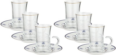 طقم بيالات زجاج السيف غاليري، 13 سم، 12 قطعة، صحون بورسلان - أبيض أزرق product image 1