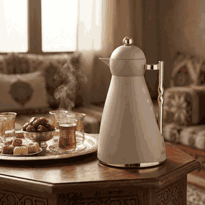 ترمس نور جلوري، 1 لتر، حافظة داخلية زجاج، ضغاط، يد ذهبي- كابتشينو product image 2