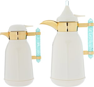 Al Saif Gallery Shahad thermos set, 1/1 liter, two pieces, thermal glass inner shell, stainless steel outer shell - pearly gold product image 2