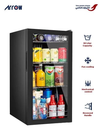 Arrow RO-110SCK No-Frost Mini Bar Refrigerator, 90 Liters, 3.2 Cubic Feet, 3 Shelves, Glass Door - Black product image 5