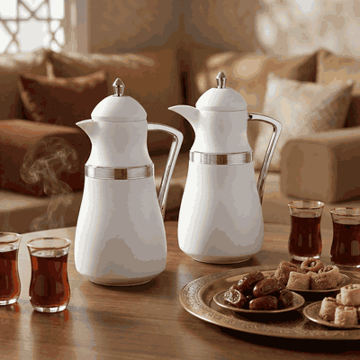 طقم ترامس نجد السيف غاليري، 1/1 لتر، حافظة داخلية زجاج حراري - أبيض فضي product image 2