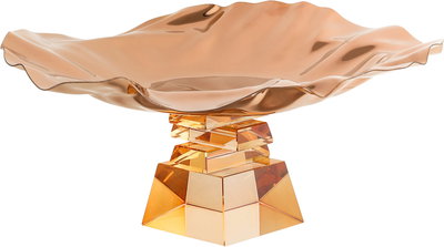 ستاند تقديم ستانلس استيل السيف غاليري، 30x30x13 سم، قاعدة مربع زجاج، مموج - نحاسي product image 2