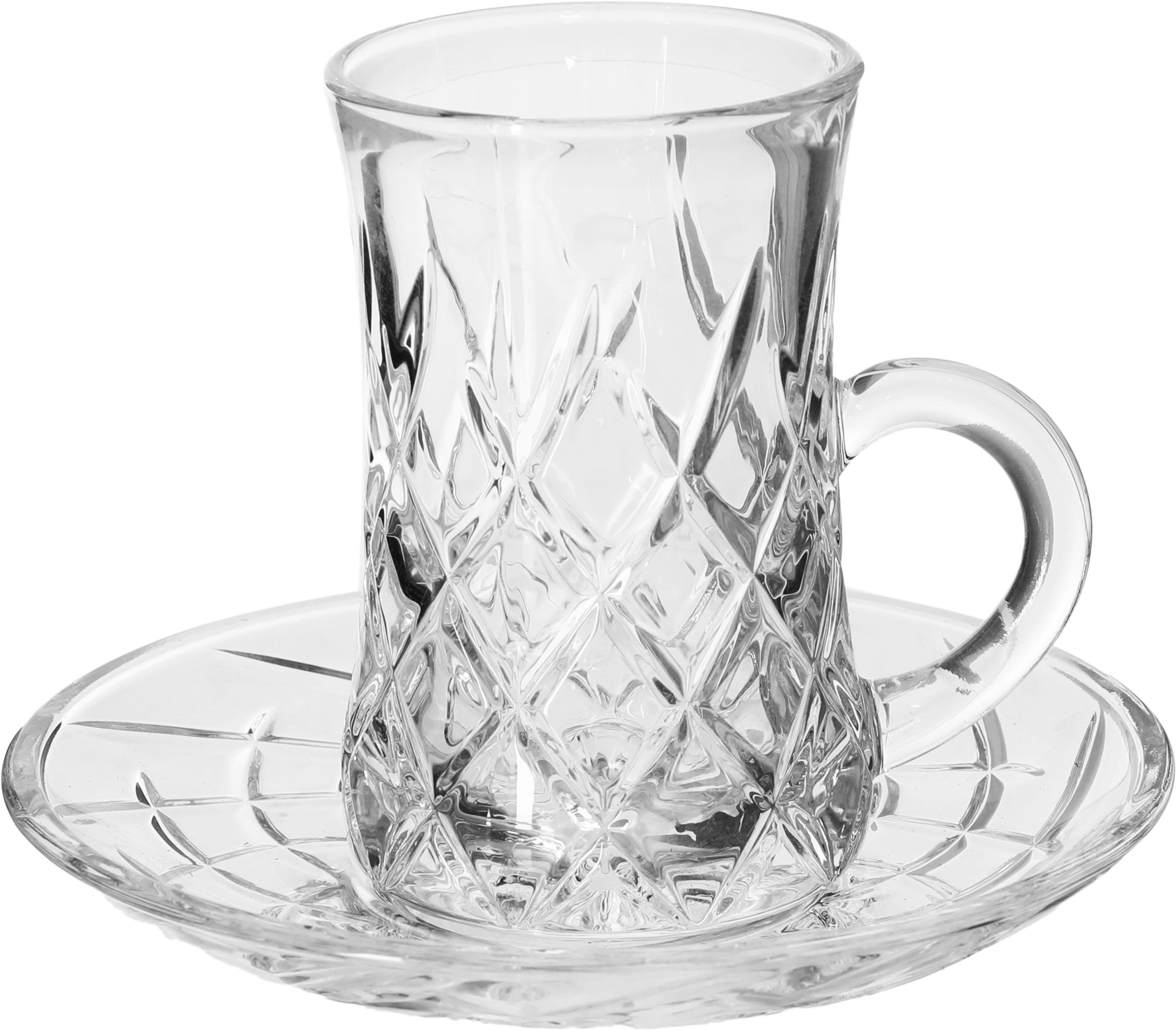 Golden Glass Bowls Set with Saucers, 12 Pieces, 120 ml - Clear product image 2