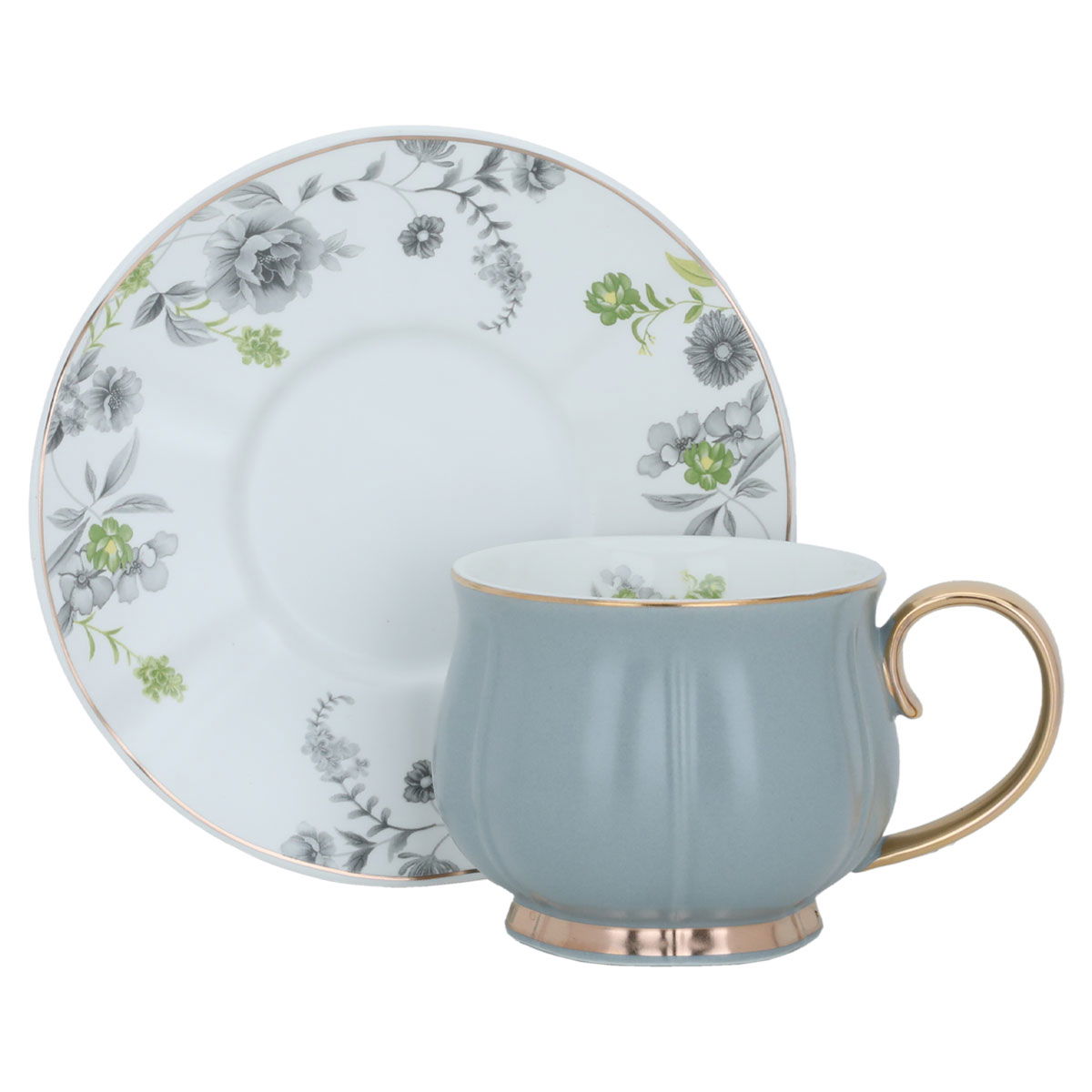 Al Saif Gallery porcelain coffee cup set, rose pattern, with saucer, 12 pieces - light gray product image