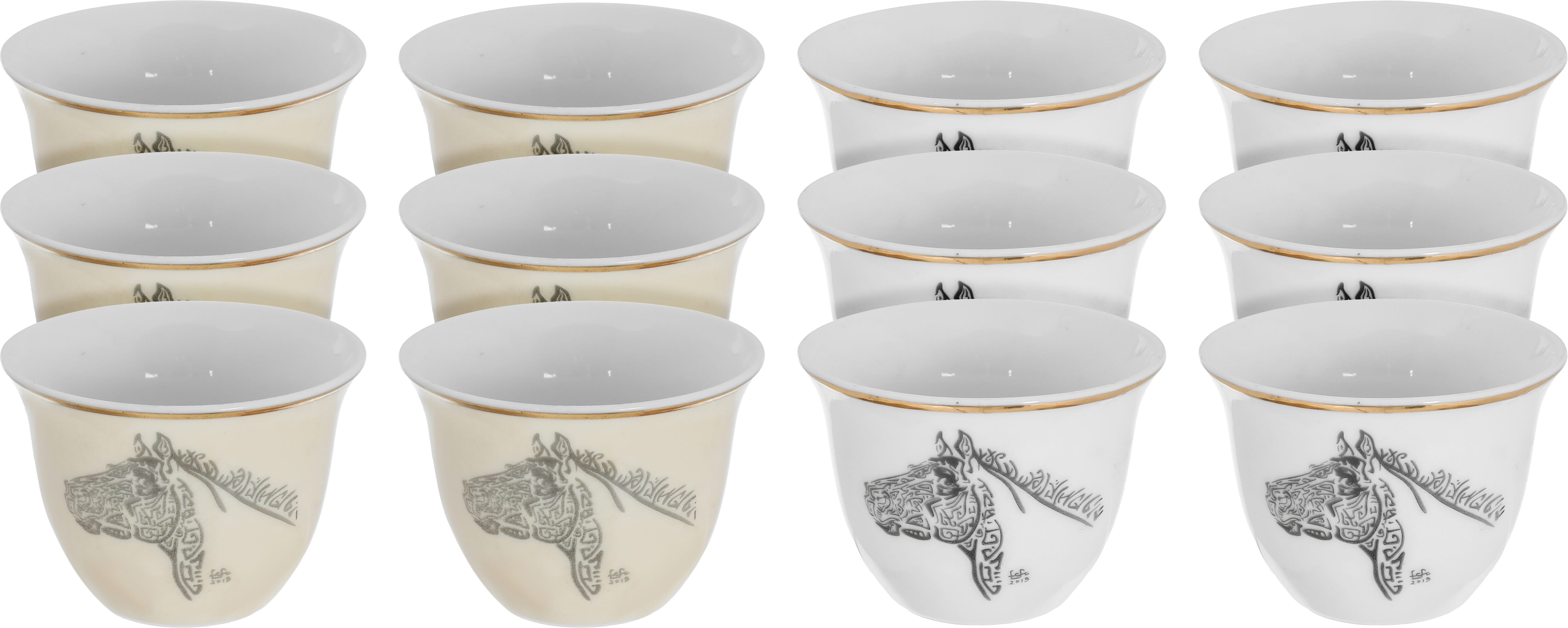 Al Saif Gallery Arabic coffee cups set, 12 pieces, 90 ml, horse pattern - beige product image 1