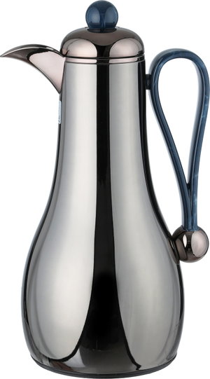 Al Saif Gallery Gheem Thermos Set, 2 Pieces, 1/1 Liter, Glass Inner Container, Blue Handle - Glossy Black product image 2