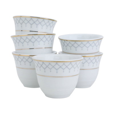 طقم فناجين قهوة عربي بورسلان السيف غاليري، 12 قطعة، نقش رمادي بخط ذهبي - أبيض product image 2