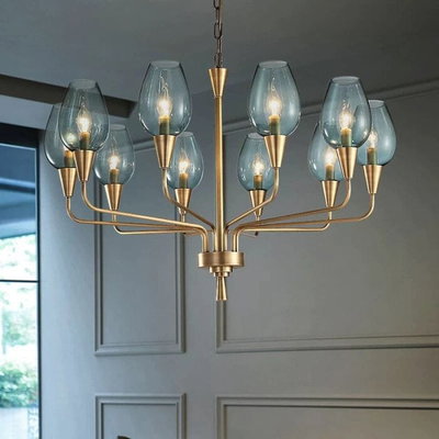 Modern aluminum and glass chandelier, 10 bulbs, E14 base, 60x80 cm - Blue Gold product image 2