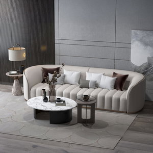 Modern Swedish wood sofa, 300x85x42 cm, leather - off-white product image
