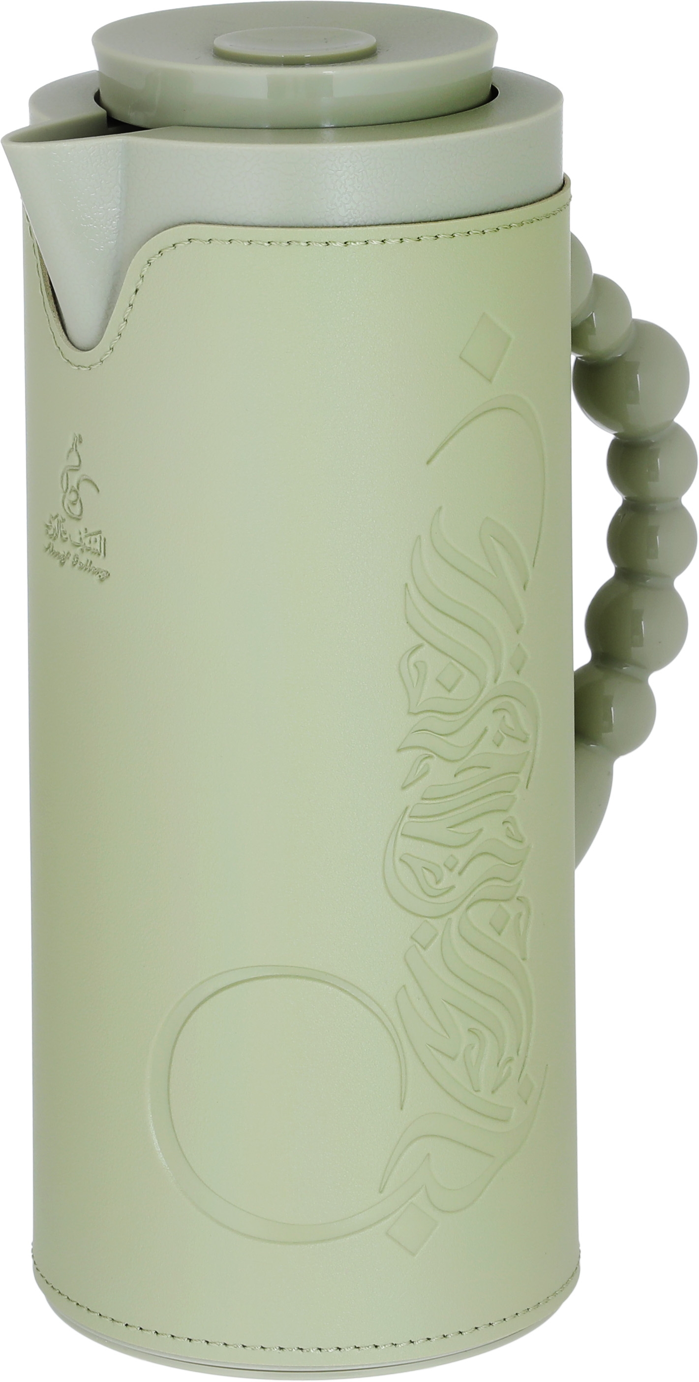 Al Saif Gallery Royal 7 glass thermos, 1 liter, with leather cover, glass inner case, plastic outer body - green product image 3