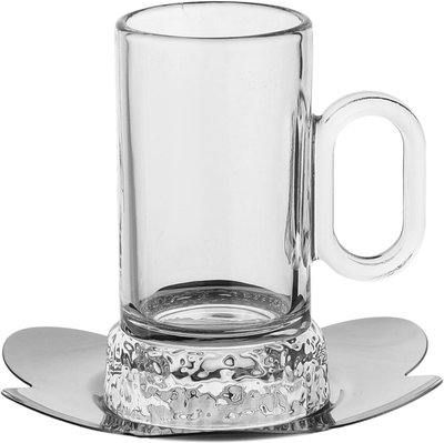Al Saif Gallery Glass Tea Set, 12 Pieces, 12cm Stainless Steel Saucers - Transparent Silver product image 2