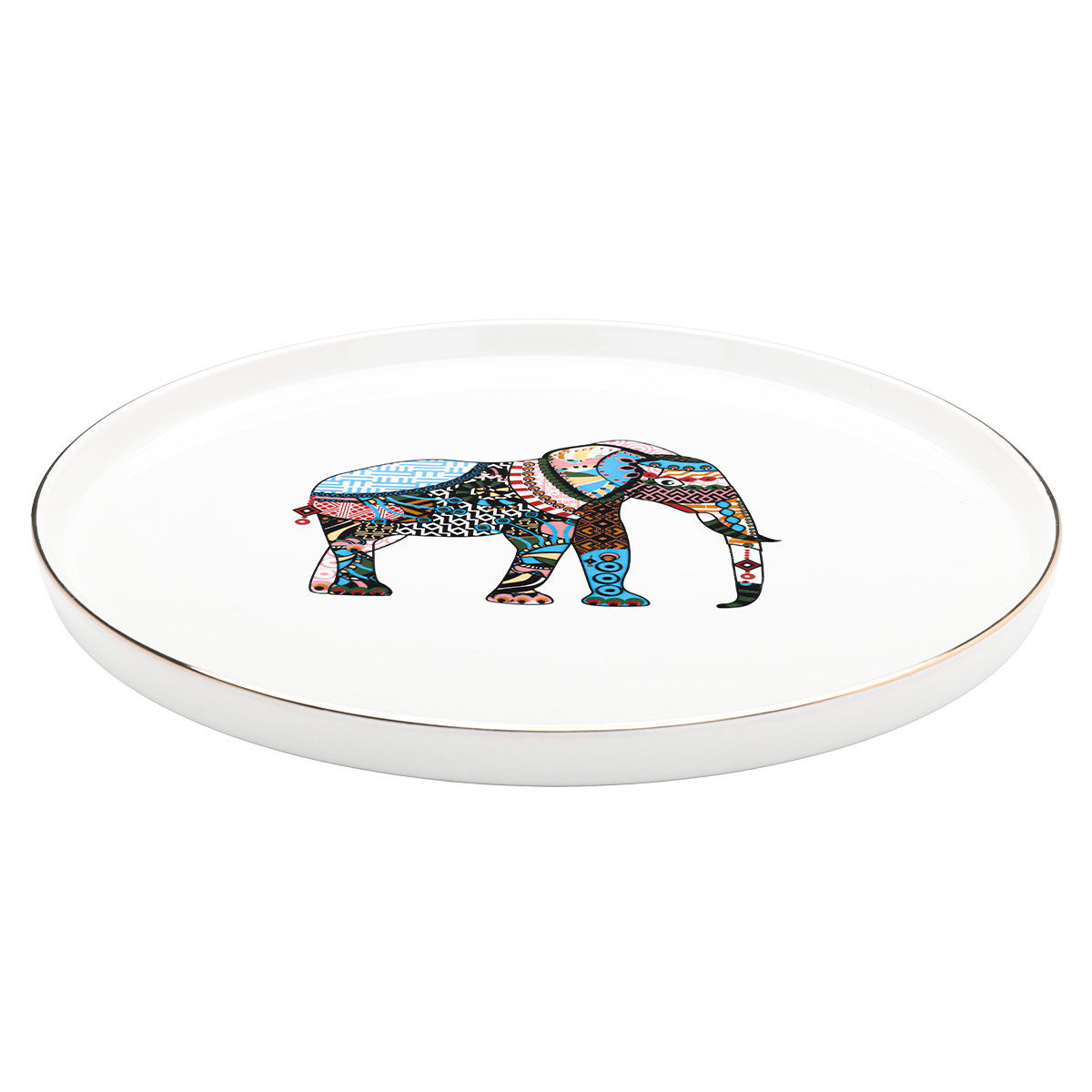Al Saif Gallery porcelain serving plate, 26 cm, round, elephant pattern - white product image 2