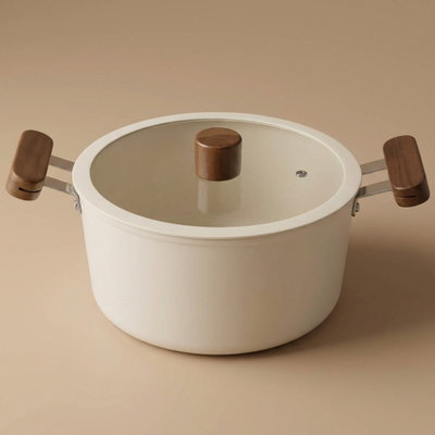 Tornado Ceramic Pot, 22 cm, Wooden Handle - Beige product image 1