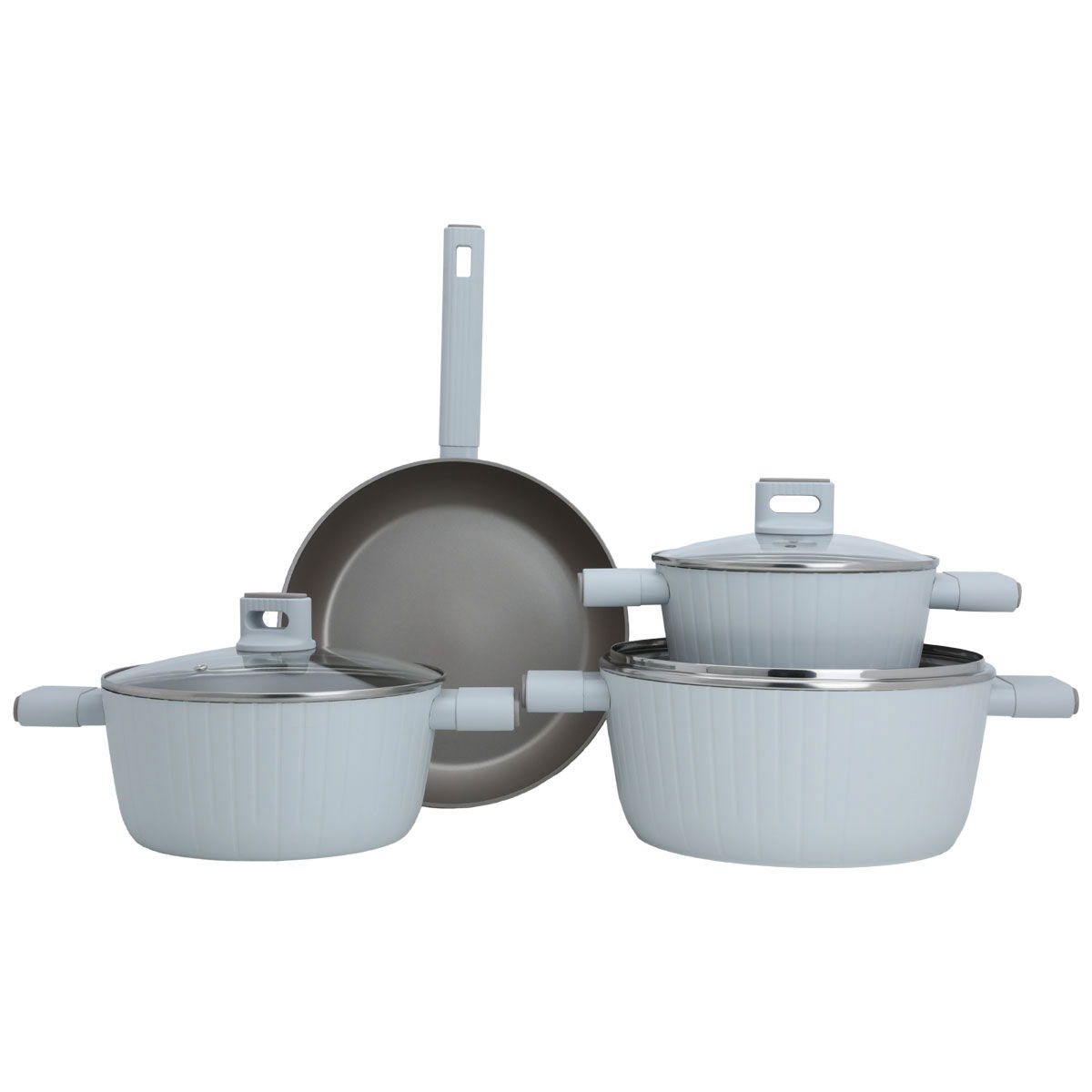 طقم قدور جرانيت السيف غاليري، 7 قطع، غطاء زجاج - رمادي product image 1
