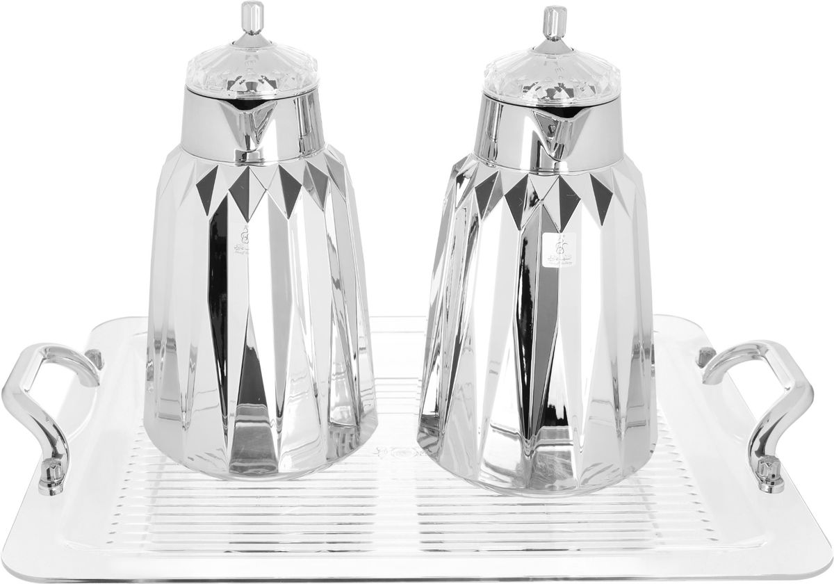 Al Saif Gallery Lamia thermos set, 1 liter, 3 pieces, tofaria, thermal glass inner case, plastic outer case - silver product image 1
