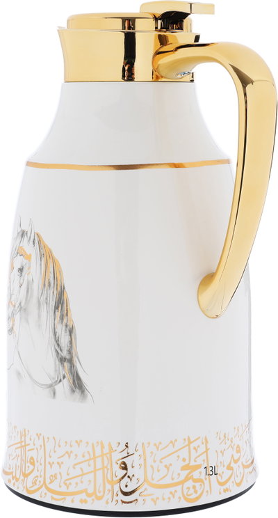 Al Saif Gallery thermos set, 1.3 liters/1 liter, glass inner container, plastic outer shell - white and golden product image 4