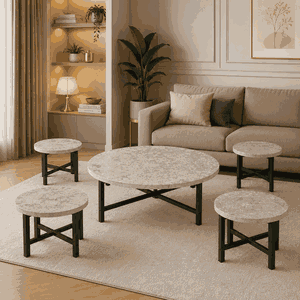 طقم طاولات خشب MDF و معدن، 5 قطع - اسود رمادي product image