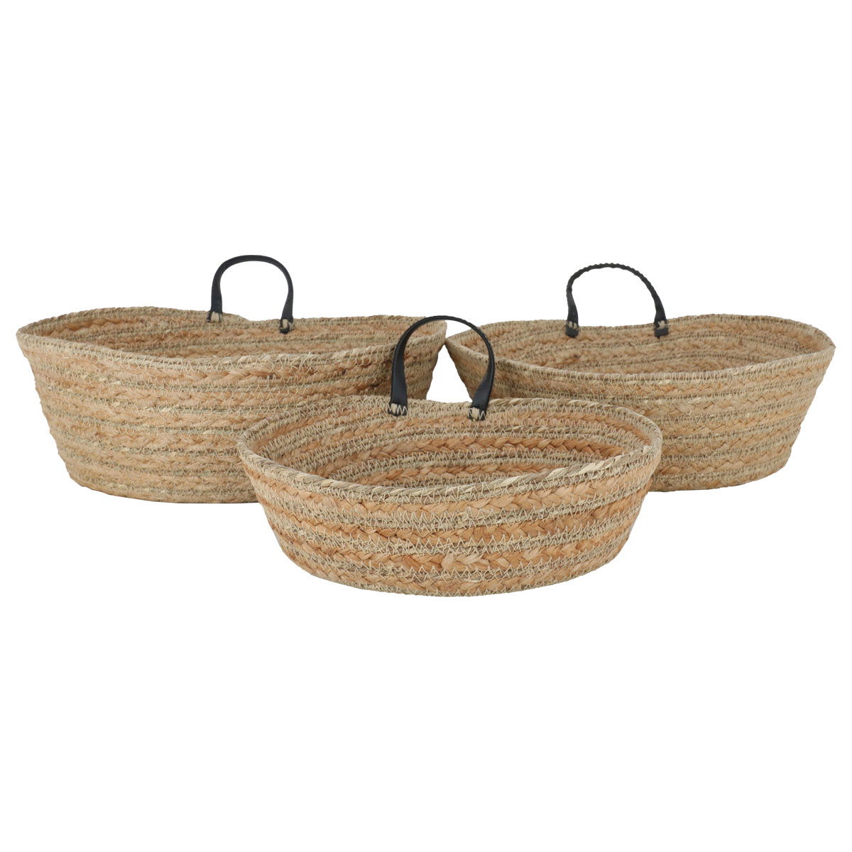 سلة تقديم خوص السيف غاليري، 30×30×12/28×28×9/24×24×7 سم، 3 قطع، دائري - بني فاتح product image 1