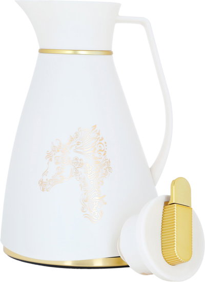 ترمس شيفون برو جلوري، 1 لتر، نقش حصان، حافظة داخلية زجاج حراري، ضغاط - أبيض product image 4