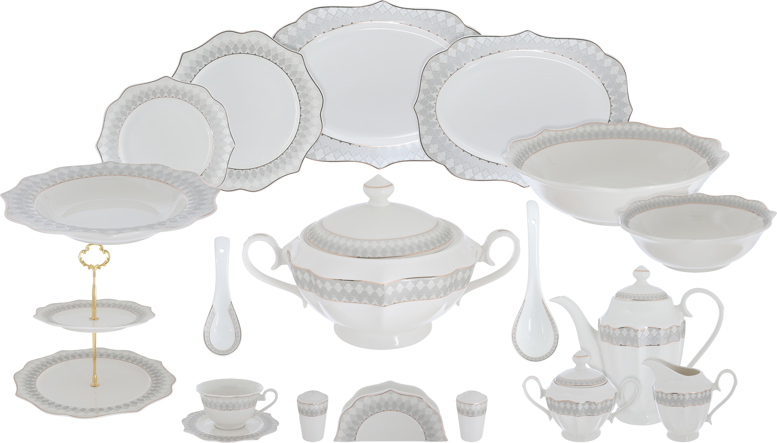 Victoria Al Saif Gallery porcelain dining set, 65 pieces, pattern, gold-white line product image 1