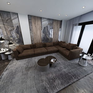 Modern Swedish wood sofa, 300 x 220 cm, chenille fabric - brown product image