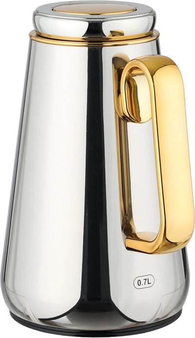 Al Saif Gallery Stainless Steel Thermos, 0.7 Liter, Heat-Resistant Glass Interior, Push Button, Self-Service - Silver Gold product image 3