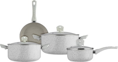 طقم قدور جرانيت السيف بلص، 7 قطع، غطاء زجاج - كريمي أسود product image 2