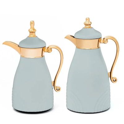 Al Saif Gallery Carmen thermos set, 1/0.7 liter, 2 pieces, thermal glass inner container, stainless steel outer shell - golden gray product image 1