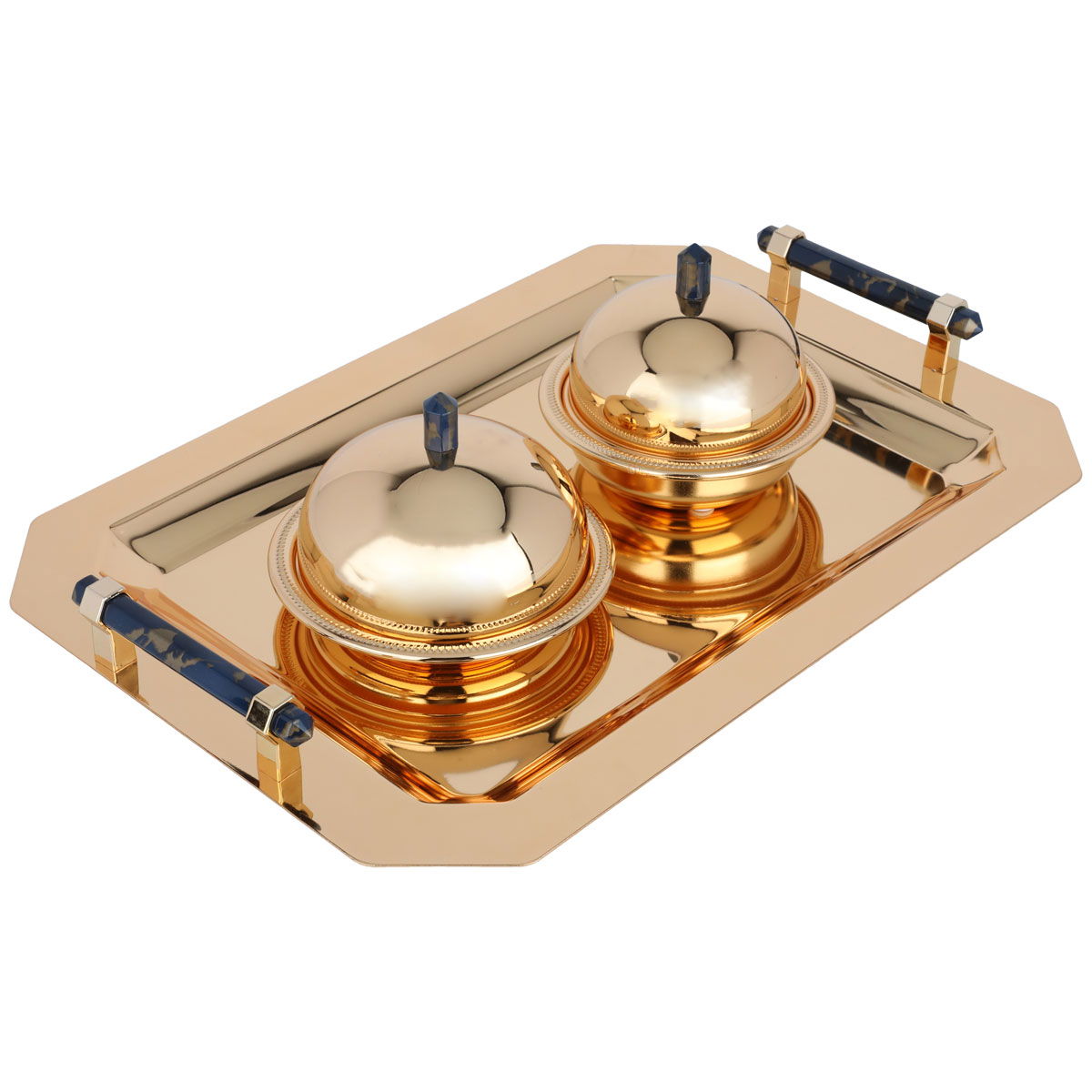 Al Saif Gallery steel tofir set, 43x30x5 cm, 2 dates with lid, marble handle, 3 pieces - gold product image