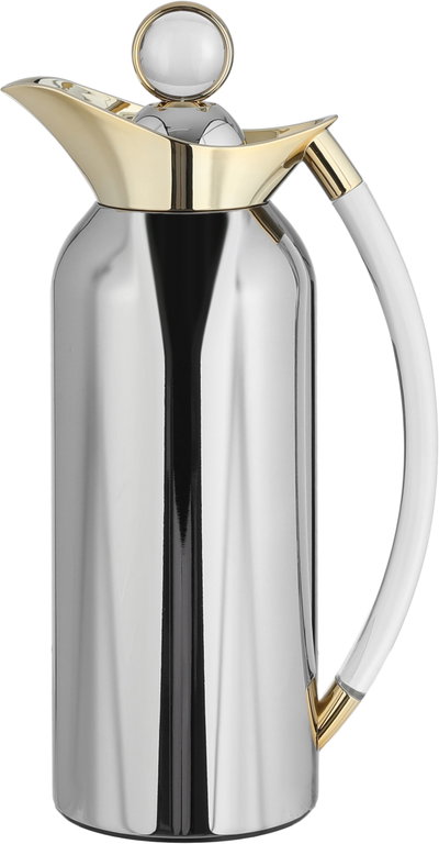 Al Saif Gallery Al Thuraya Thermos Set, 2 Pieces, 1/1 Liter, glass interior, transparent handle, push-button lid - silver gold product image 3