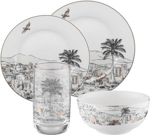 طقم عشاء آصال بورسلان السيف غاليري، 24 قطعة - ابيض ذهبي product image