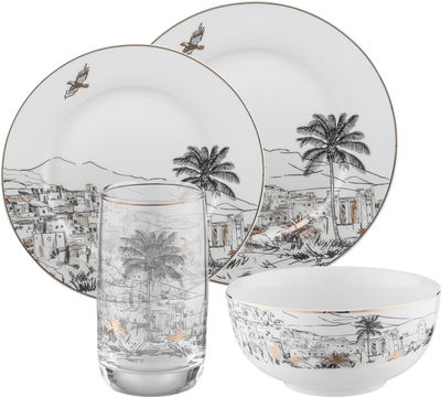 طقم عشاء آصال بورسلان السيف غاليري، 24 قطعة - ابيض ذهبي product image 1