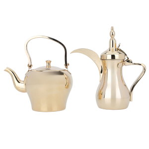 Al Saif Gallery Steel Sulaiman Dallah Set, 1.6/0.9 litre, 2 Pieces - Gold product image