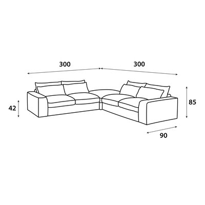 كنبة شكل L مودرن خشب سويدي،300×300 سم، قماش شانيل - رمادي product image 2
