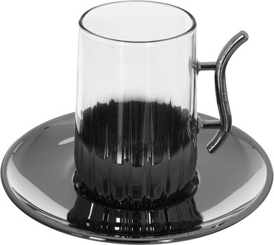 طقم (بيالات شاي + فناجين قهوة عربي ) زجاج بيارت، 18 قطعة، 150 / 90 مل، 12×12 سم - فضي / شفاف product image 3