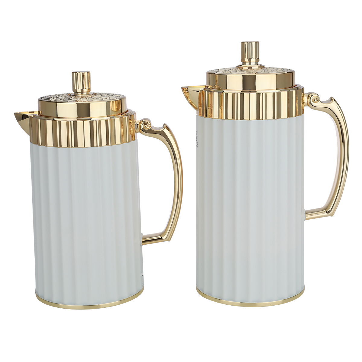 Al Saif Gallery Eva thermos set, 1/0.75 litre, golden handle, 2 pieces, thermal glass inner case, plastic outer body - cream product image