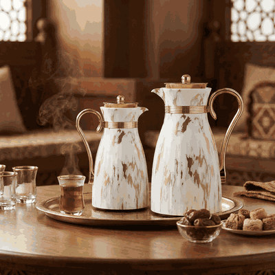 طقم ترامس دانة السيف غاليري، 1/0.7 لتر، بيد ذهبي، قطعتين، حافظة داخلية زجاج حراري - أبيض product image 7