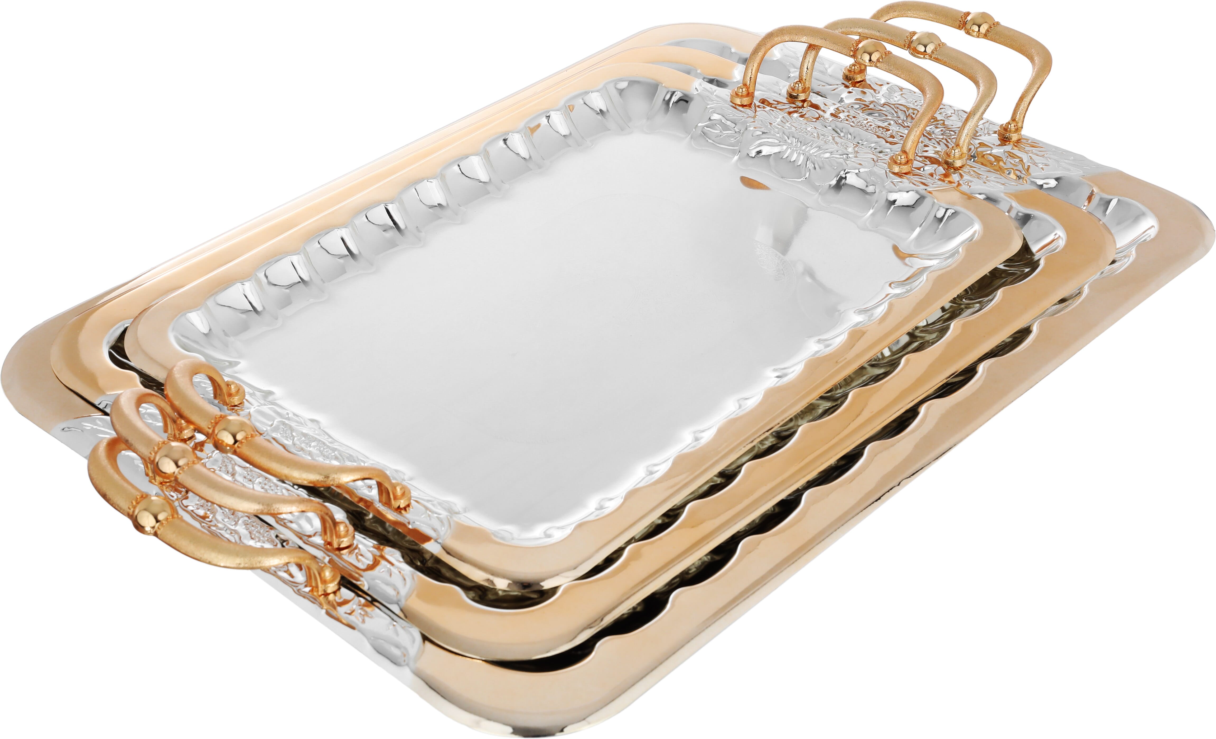 Al Saif Gallery tofaria set with golden edges, 3 pieces, rectangular - silver product image
